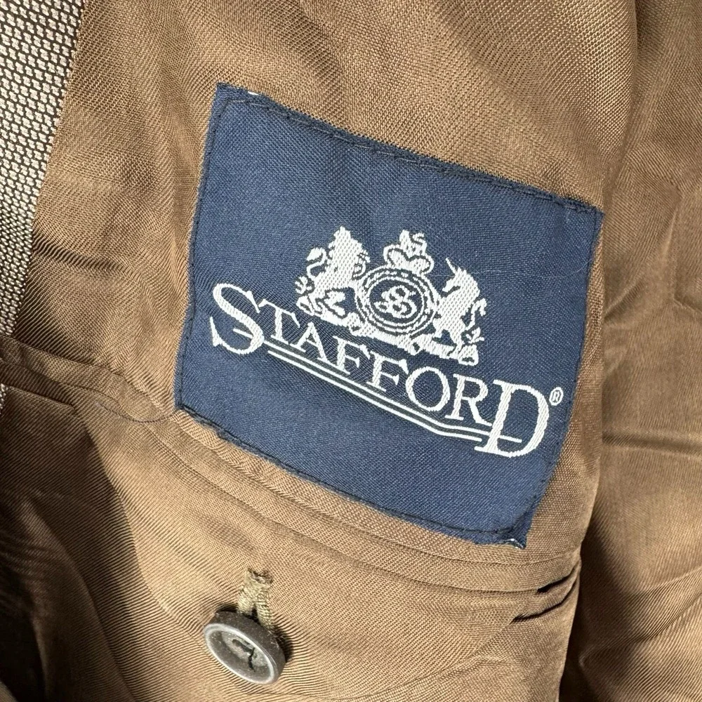 Stafford Coat Jacket Mens 44L Merino Wool Brown Suit‎ Super 100s 3 Button NEW